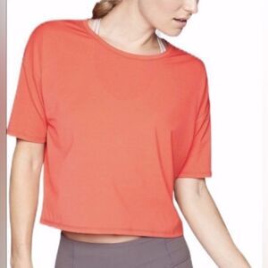 Athleta Orange Studio Crop Crewneck Short Sleeve Tee in Size Small Tall